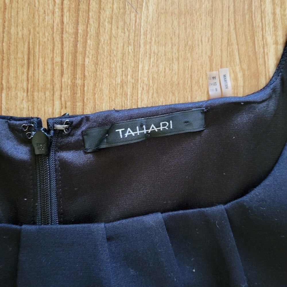 Tahari Cocktail Dress Womens 8 Little Black Dress Sleeveless Sheath Pleated Top - Picture 3 of 9